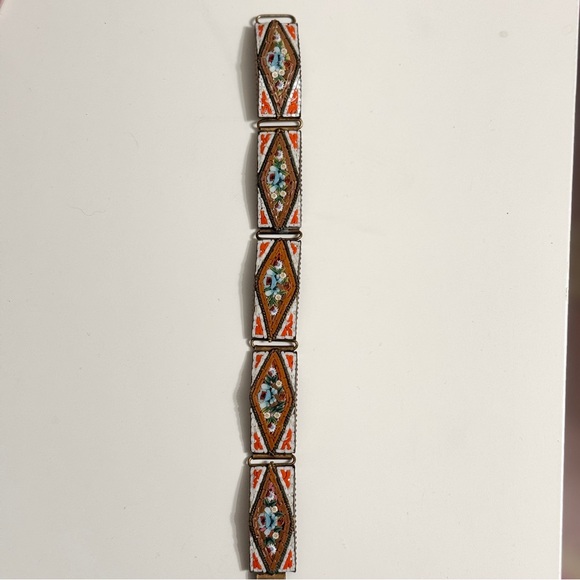 VINTAGE | MICRO MINI MOSAIC UNIQUE FLORAL BLUE ROSE ITALIAN AMALFI BRACELET - Picture 6 of 9